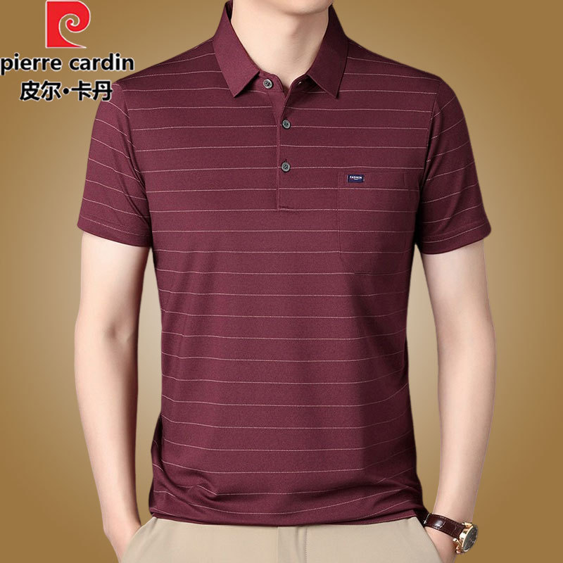 Pierre Cardin Ice Silk Short-Sleeved T-Shirt Men's Lapel Summer Casual Middle-Aged Dad Half-Sleeved Loose Stripesd Polo Shirt Pierre Cardin Ice Silk Short-Sleeved T-Shirt Men's Lapel Summer Casual Middle-Aged Dad Half-Sleeved Loose Stripesd Polo Shirt