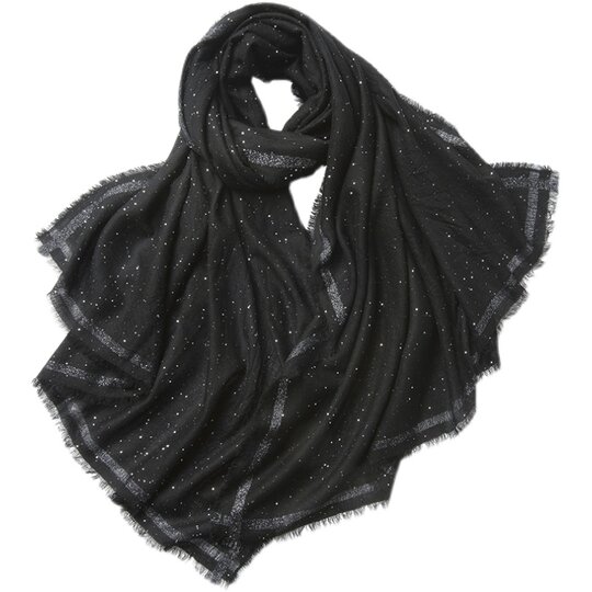 Black Scarf Imported Wool Autumn and Winter Oversized Wool Cashmere Scarf Korean Style Women's Versatile Shawl with Sequin Decoration