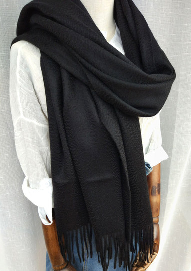 Cashmere Scarf for Women, 100% Pure Cashmere, Double-Sided Water Ripple Shawl, Dual-Use Solid Color Neck Warmer, Thick for Winter