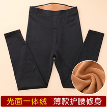 Glossy warm pants mens plus velvet mid-thick slim-fit high-waist knee pads autumn and winter mens young and middle-aged velvet pants wool pants cotton pants