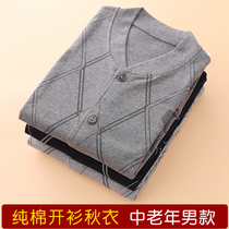 Middle-aged and elderly mens cotton long sleeve autumn clothes cotton sweater cardigan plus size old man thin thermal underwear