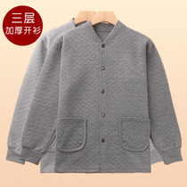 Middle-aged and elderly mens thermal underwear one-piece coat thick cotton large size Cardigan old mans autumn clothes