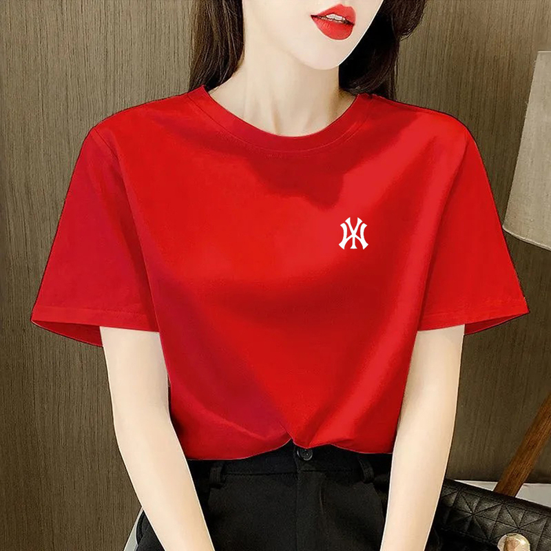 Square Dance Clothing Top, Pure Cotton Short-Sleeve T-Shirt for Women, Middle-Aged and Elderly, Loose Fit, Versatile, Solid Color, Suitable for High School and College Entrance Exams Team Uniforms