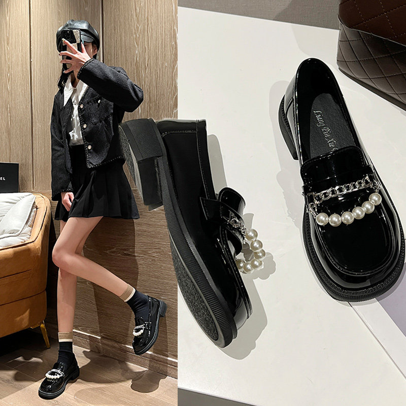 Small leather shoes Feminists Inn Wind 2022 new spring fall rough heel heel One foot pedal black Lefoo Single shoe woman shoes