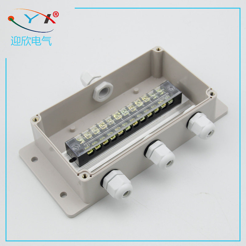 158 * 90 * 60mm Plastic outdoor junction box with ear in three out cable wire splitting wire cartridge terminals