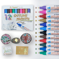 Flysea double-line outline pen marker diy photo album pen account creative water-based painting gold Red 12 colors