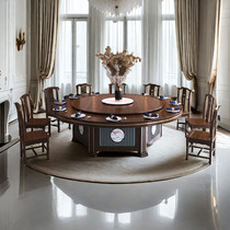New Chinese style hotel electric dining table for 15 people and 20 people large round table high-end club solid wood turntable induction cooker hot pot table
