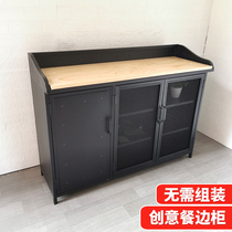 LOFT industrial style dining side cabinet Wrought iron solid wood storage cabinet American retro restaurant simple preparation table storage cabinet