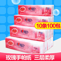 Heart print handkerchief paper rose packet portable hand tissue mini facial tissue napkin 10 strips 100 packs