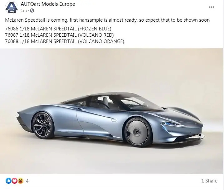 Alto 1:18 AUTOART Mclaren SPEEDTAIL Car Model