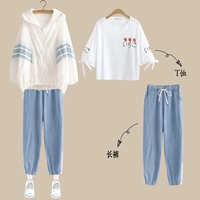 SET [Qiao-Strawberry Short T White +Ran Ran-Slipe Sunscreen Clothing +5008 Брюки]