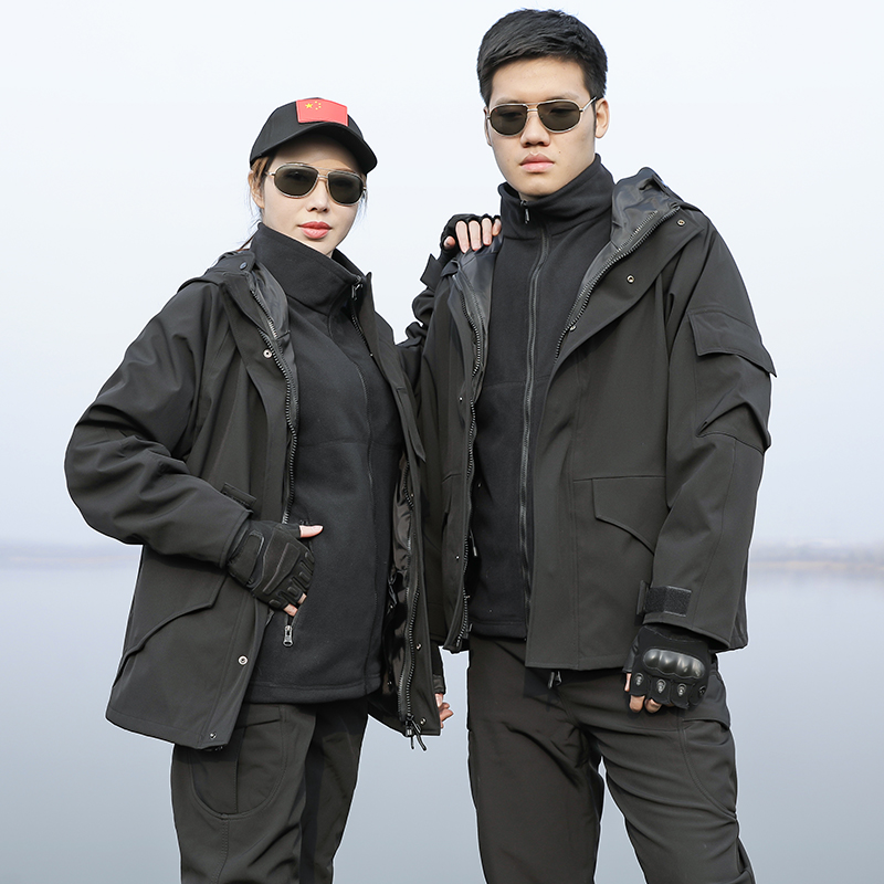 Camouflage set men's and women slim fit detachable plus plush thickened waterproof storm jacket jacket warm jacket winter camouflage suit