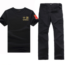 Du Lang summer short-sleeved camouflage suit men Security overalls women breathable wear-resistant Chinese T-shirt security pants