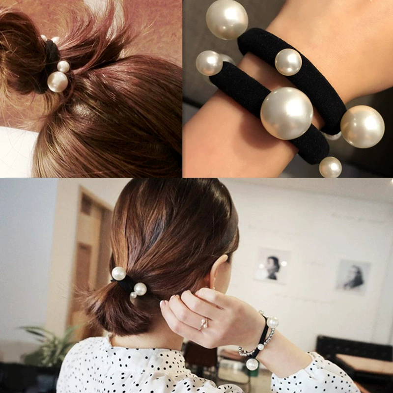 Phiên bản Hàn Quốc của sản phẩm mới bán nóng đầu bóng phụ kiện tóc Hàn Quốc trang sức đơn giản liền mạch ngọc trai dây cao su vòng tóc dây tóc - Phụ kiện tóc