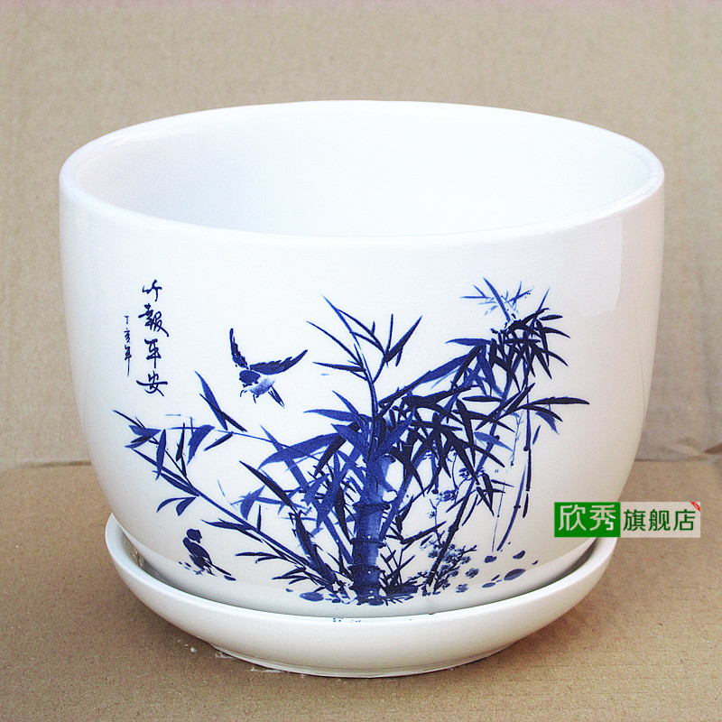 Xinxiu thêm gốm lớn nồi với khay máy tính để bàn lọ hoa phong cách Trung Quốc meilan tre hoa cúc nồi gốm thùng trồng cây