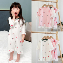 Childrens conjoined pajamas spring and autumn cotton girls 2 years old 3 long sleeve autumn anti-cold autumn winter baby home clothes