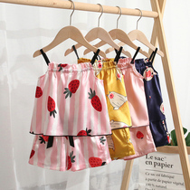 Childrens pajamas summer thin girls Ice Silk children Princess baby little girl summer air conditioning home clothing cotton silk