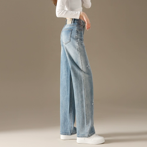 Светлые джинсы, летние штаны, 2024 года, подходит для подростков, с вышивкой, свободный прямой крой