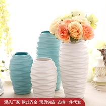 Mediterranean Retro Simple Watermark Ceramic Vase White Blue Strip and Flower Prods Home Living Room Decoration