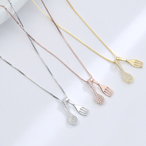 Zircon s925 all-over sterling silver necklace womens creative new snack fork spoon pendant clavicle niche necklace