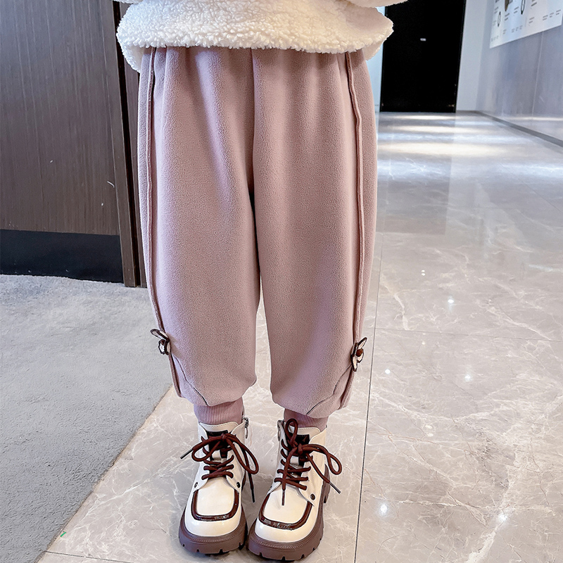 Girl gush pants 2023 new ocean gas autumn and winter integrated suede female baby thickened children casual winter wear-Taobao