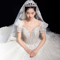 Main Yarn Wedding Dress Gown 2022 New Bridal Temperament Big Trailing V Collar Bubble Cuff Rework Senior Sensation Little