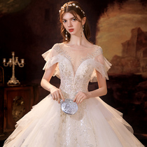 Main wedding dresses 2022 new bridal temperament trailing French style minimalist atmospheric palace Princess Wind Little Girl