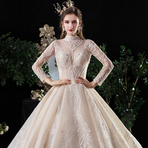 Main wedding dress 2021 New tailing temperament bridal little Mori long sleeve conservative senior court style