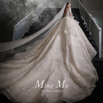 Long sleeve French style main wedding dress 2021 Bride new small Heavy work trailing palace Extravagant Luxury high quality Texture Women