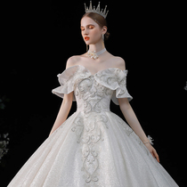 Straight Shoulder Smear Main Wedding Dress Gown 2022 New Temperament Bridal Tug Style Small Crowd Design Palace Windgirl