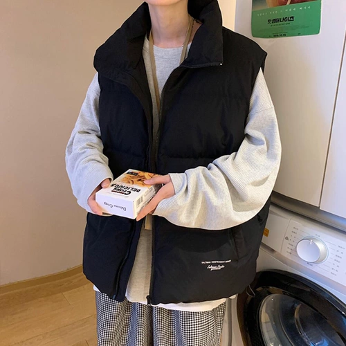 Tide, ретро черный демисезонный жилет, куртка с пухом без рукавов, свободный крой, подходит для подростков