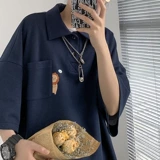 Брендовая японская трендовая футболка polo для влюбленных, в американском стиле, короткий рукав, оверсайз