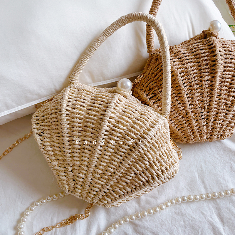 Shell Rattan Bag, Straw Bag, Cross-Body Small Bag, Cute Fairy Coin Purse, Mobile Phone Fashion Woven Bag, Beach Bag