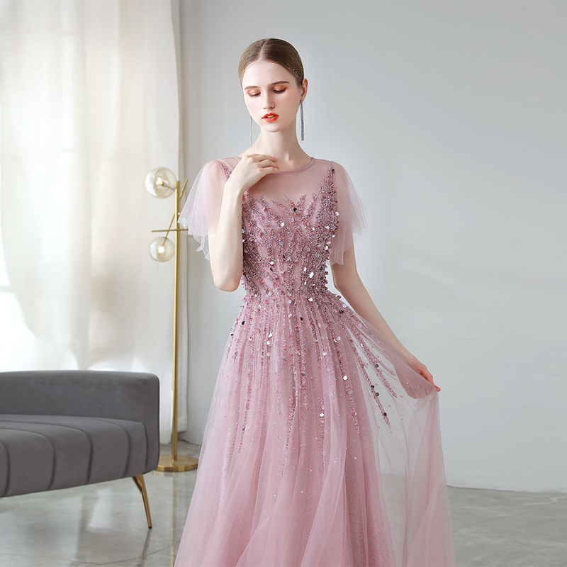 High-End Pink Evening Dress for Women 2026 New Style Banquet Elegant Fashion Light Luxury Niche Slimming Host Evening Wear Summer High-End Pink Evening Dress for Women 2026 New Style Banquet Elegant Fashion Light Luxury Niche Slimming Host Evening Wear Summer