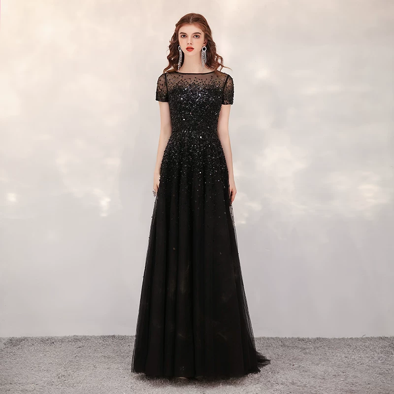 Black elite evening dress, long skirt