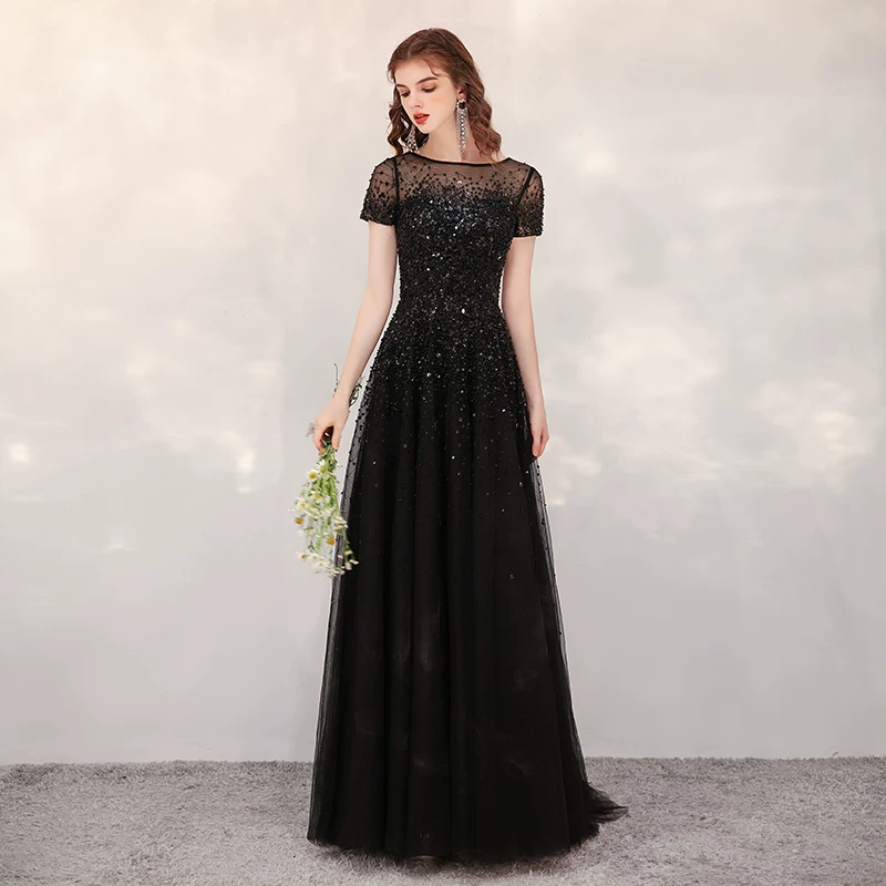 Black elite evening dress, long skirt