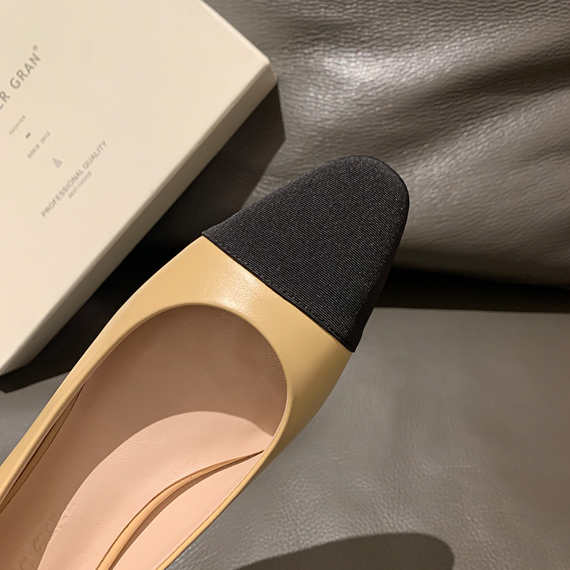 Mr. sheng ~ classic sheepskin small fragrant wind stitching shoes shallow single shoes women Joker low-heeled temperament thick-heeled women's shoes