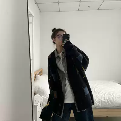SIXI Sixi home-made autumn and winter retro jacquard sweater jacket female thick Korean loose knitted cardigan