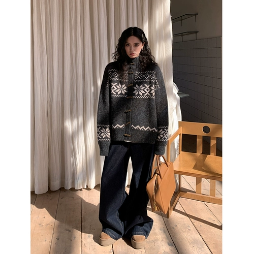 Цветной ретро свитер, демисезонный кардиган, трикотажная булавка, куртка