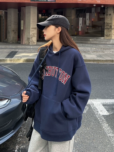 Демисезонная флисовая толстовка с капюшоном, куртка, с вышивкой, увеличенная толщина, свободный крой