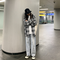 SIXI Sixi home-made spring retro loose Korean thin coat female boyfriend style long-sleeved plaid shirt