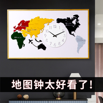 World map Ideas clock hanging clock Living room Modern minimalist fashion hanging wall Nordic personality Home Home Clock