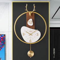 New Chinese Creative Deer Head Hanging Watch Fashion Light Extravagant Metal Hanging Bell Ultra Silent Clock Nordic Home Living Room Clocks