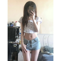 Light color slim fit denim shorts for women summer new American elastic ultra-low waist slim hot girl sexy hot pants ins