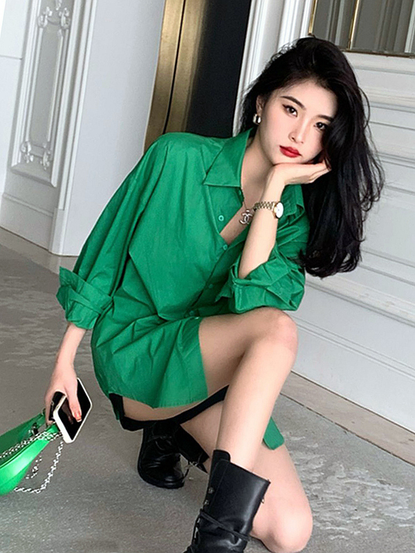 Summer Style New Arrivals: Korean Layered Look with a High-End Feel, White-Enhancing Green Shirt for Women, 2023 New Design, Niche Style Summer Style New Arrivals: Korean Layered Look with a High-End Feel, White-Enhancing Green Shirt for Women, 2023 New Design, Niche Style