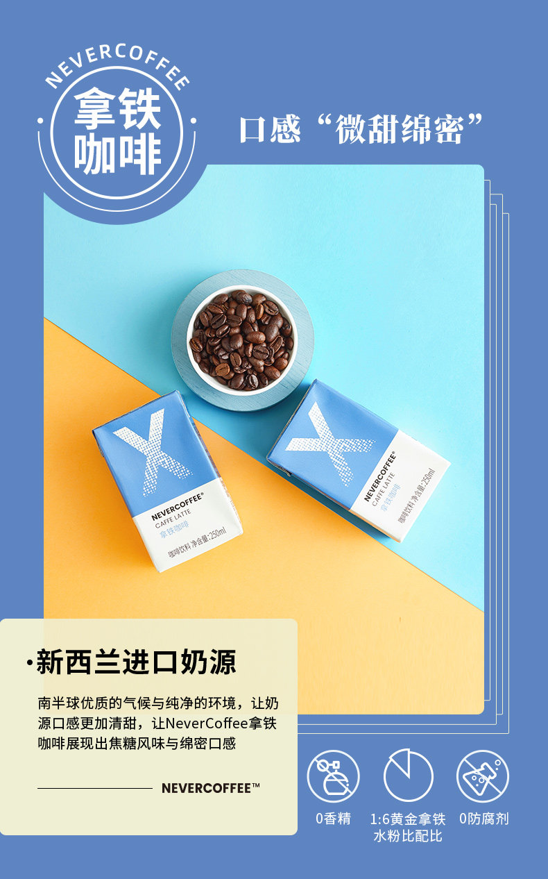 Never Coffee 美式拿铁即饮咖啡 250mlx6盒 19.9元包邮 值值值-买手聚集的地方