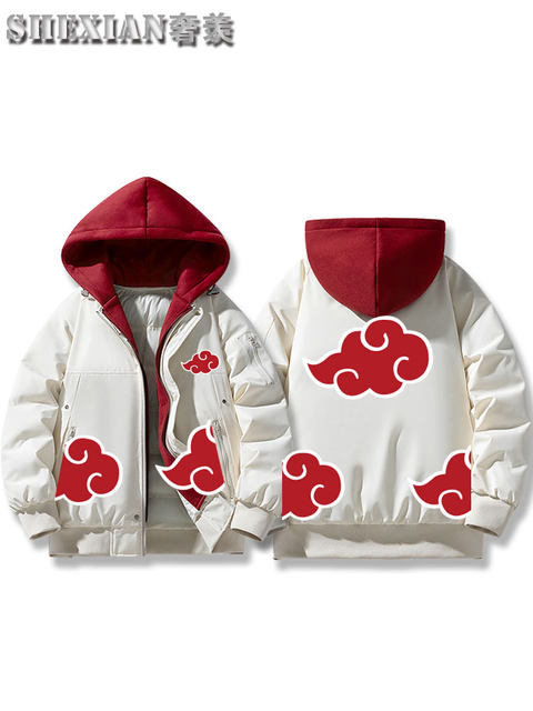 Naruto Akatsuki Organization Style Red Cloud Robe Uchiha Itachi down Cotton Jacket Coat for Men and Women