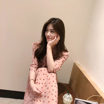 HSW Pink Crushed Flowers Snowspun Cotton Spinning Dress Woman Spring Summer 2021 New Style Comeback Waist Display Slim Polo Dot Long Dress