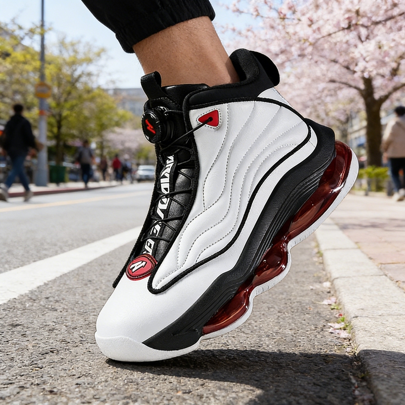 Iverson No-Lace Basketball Shoes, No-Tie Sneakers, Air-Cushion Sneakers, Wear-Resistant Practical Boots, Black and White Men's Shoes