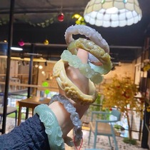 Heather bamboo (Yangyang) and Tian jade bracelet Jasper Green White Jade sugar white seed material with powder smoke purple carved and sugar